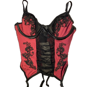 Red and Black Lace Bustier Corset Top - Women Intimates